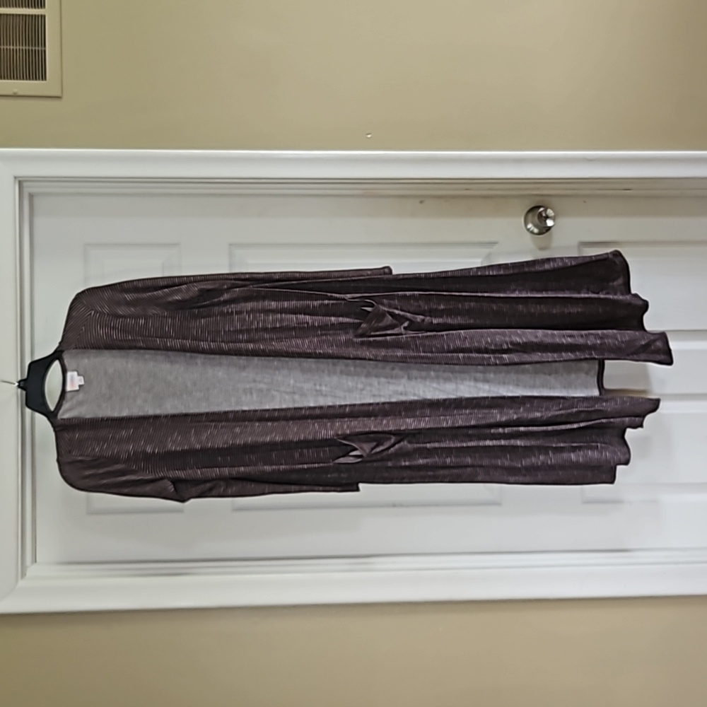 LuLaRoe Cardigan Duster Dark Brown / White Stripes Medium